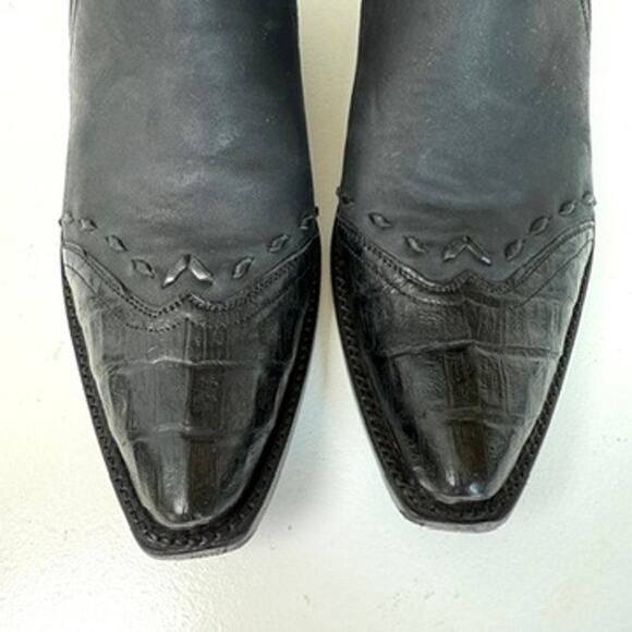 Stallion Boot Co. Black Calf and Caiman Gallegos Handmade Cowboy Boots Size 6.5 - Picture 9 of 12